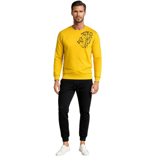 LION Printed Yellow Tracksuit Sweatshirt & Trouser | Warm & Comfortable Winter Wear | Medium
