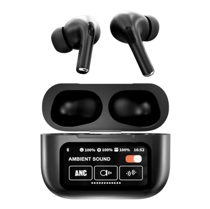 A9 Pro Earbuds ANC/ENC Dauble Dark Tuch screen display Noise Reduction Wireless Earbuds For Android and iOS/Airpods - Black