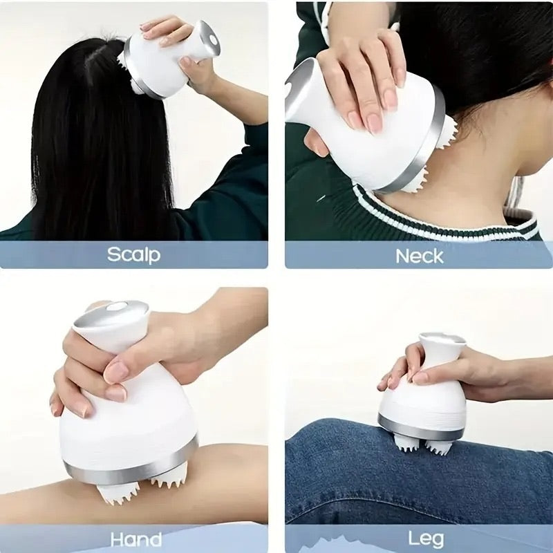 Electric Scalp Massager with 4 Clusters | Rechargeable & Full-Body Relaxation
