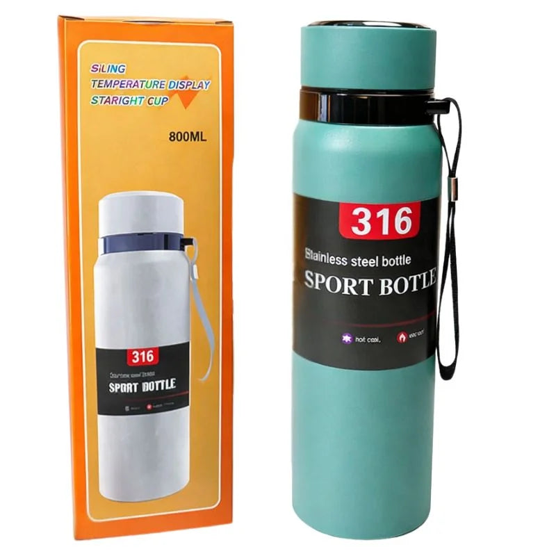 Digital Smart Vacuum 800ml Water Bottle | Stainless Steel Insulated Sports Bottle with LED Temperature Display | Hot & Cold | Random colors