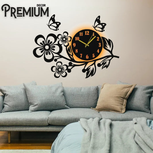 3d wooden Flower wall clock  Wall decor for home Wall Decoration attractive Wooden Wall Art - With Light