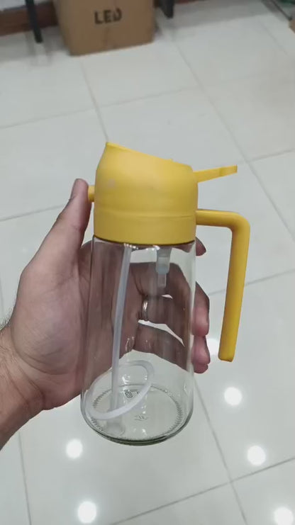2-in-1 Oil Spray Bottle | Adjustable Mist & Dispenser | 470ml Leak-Proof Glass Container | For Cooking, BBQ, Baking & Air Fryer 380ml (Random Color)